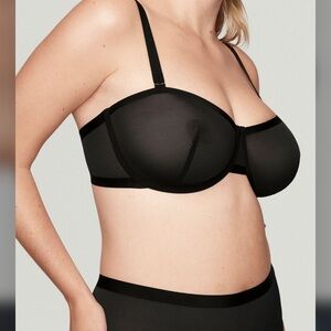 CUUP | Sheer Mesh Balconette Black Bra Strapless